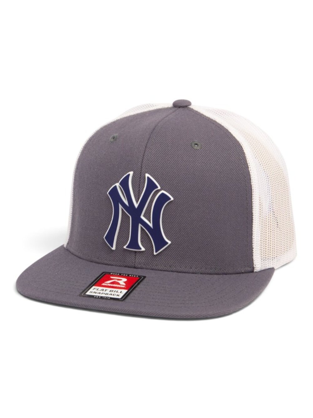 New York Yankees NY Navy 3D Wool Blend Flat Bill Hat- Charcoal/ White